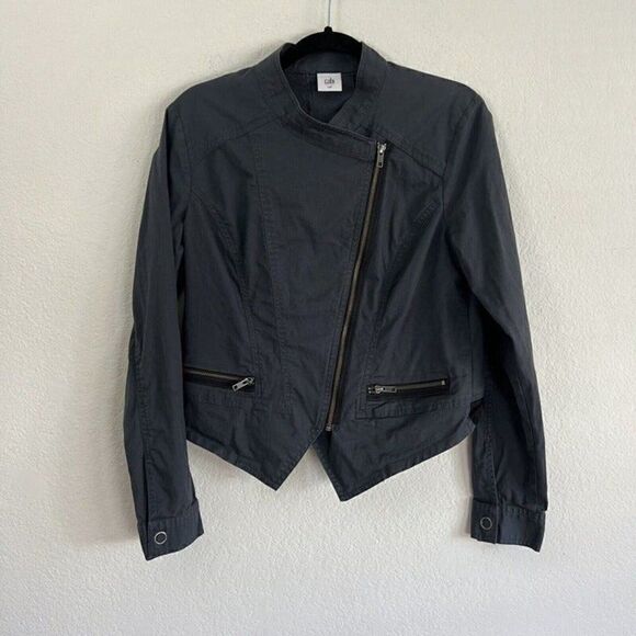 CAbi Twilight Moto Jacket Womens Med Blue Gray Asymmetrical Zipper #3023 Cotton - Picture 1 of 11